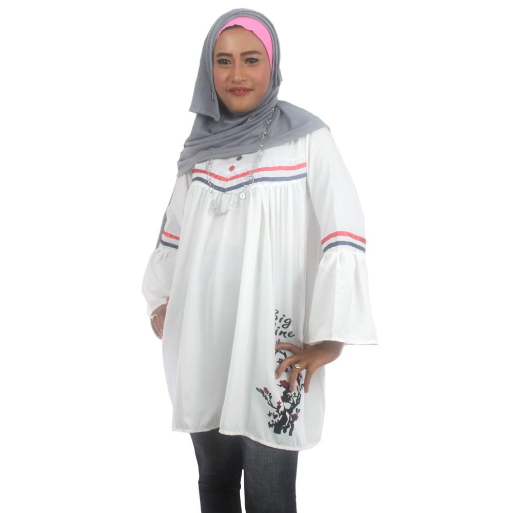 Tunik Atasan Wanita - Blouse Muslim Tere Puff - Putih