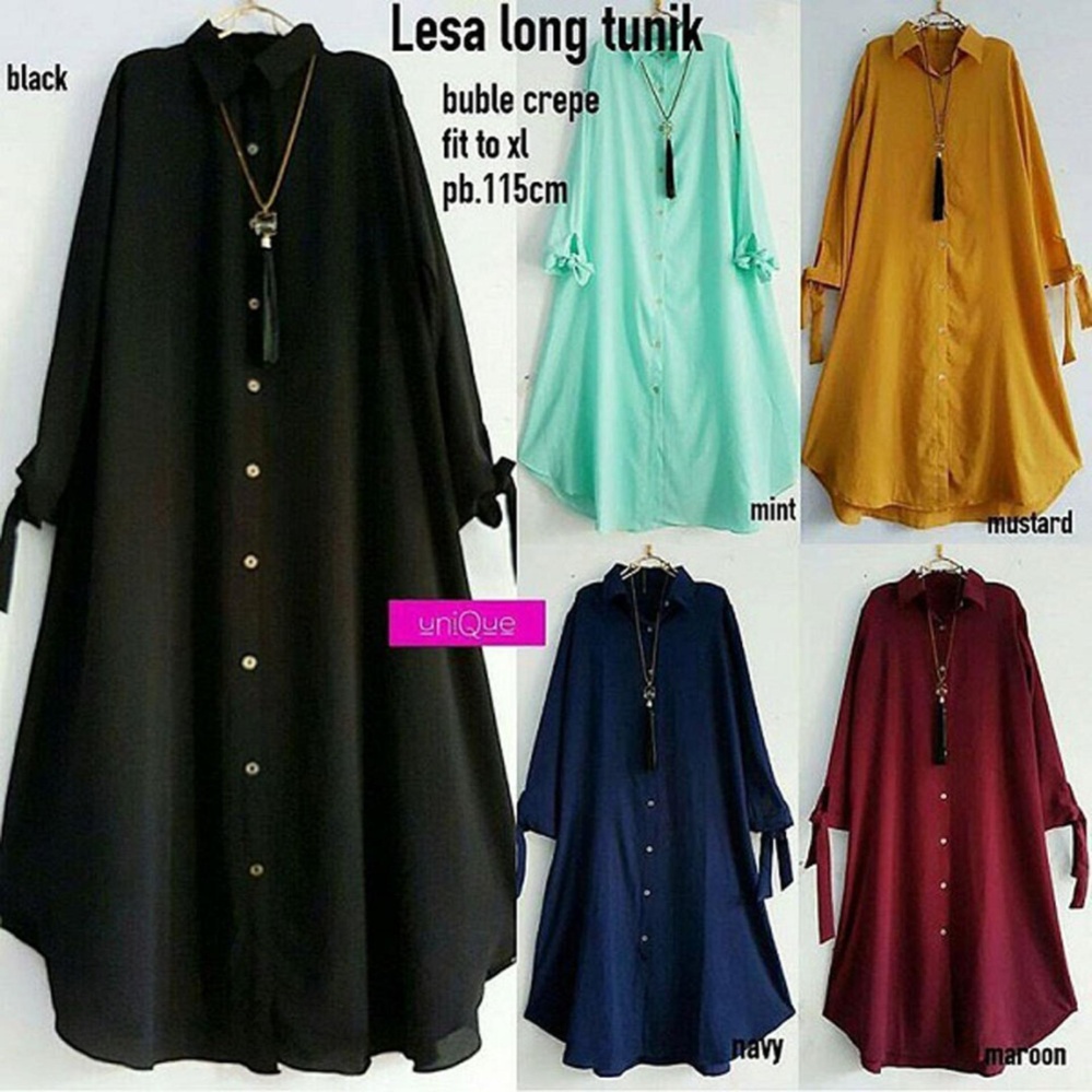 Tunik Atasan Wanita - Blouse Muslim Tunik Lesa Long Top - Hitam