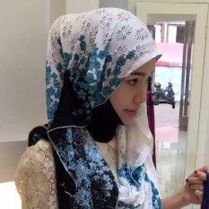 Serban Renda Syal Bunga Betina Posisi Musim Panas Hui Gaya Rakyat Warna-warni Jilbab Biru-Intl