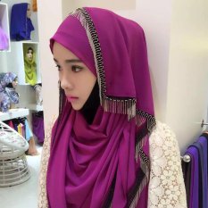 Sorban Syal Scarf Fringed Logam Wanita Hui Gaya Rakyat Cover Warna Violet-Intl