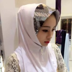 Turban Sequin Lengan Kepala Wanita Musim Panas Scarf Hui Gaya Rakyat Warna-warni Jilbab Putih-Intl