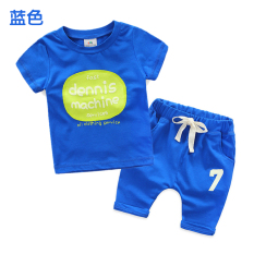 Setelan Anak Laki-Laki Kaos Oblong Lengan Pendek Celana Pendek Huruf (Biru) (Biru)