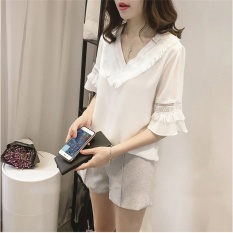 Ubest Tassel Jahitan Di Dada & Desain Lengan Chiffon Shirt Wanita V-neck Blus Tops-Intl
