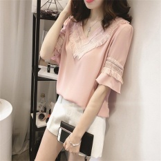 Ubest Tassel Jahitan Di Dada & Desain Lengan Chiffon Shirt Wanita V-neck Blus Tops-Intl
