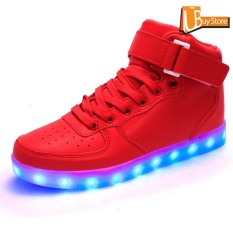 UBUY Tinggi Top USB Pengisian LED Sepatu Berkedip Fashion Kets For Pria (merah)