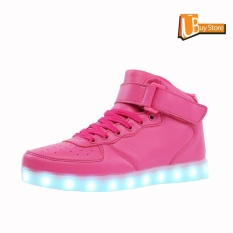 UBUY Tinggi Top USB Pengisian LED Sepatu Berkedip Fashion Kets untuk Pria (Rose)-Intl