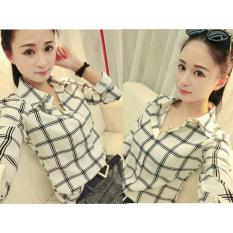 UC Kemeja Blouse YuMie Lengan Panjang/ Blouse Kotak Polos Cewek / Hem Kemeja Baju Wanita Fashion Bangkok / Blus Korean Style / Blouse Wanita Modern (MIYU) NR - PUTIH