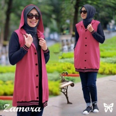 Baju Wanita DE Jaket Outer Tunik Hoodie Wanita Amora / Luaran Muslimah / Baju Bomber Terusan / Bahan Babyterry (moraza) SS -Pink D2C