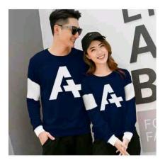 UC Couple Kaos Couple Letter A / Kaos Oblong / Sweater Couple CP A / T-shirt Pasangan / Pakaian Kembar / Kaos Pria Wanita 2L - Navy D3C