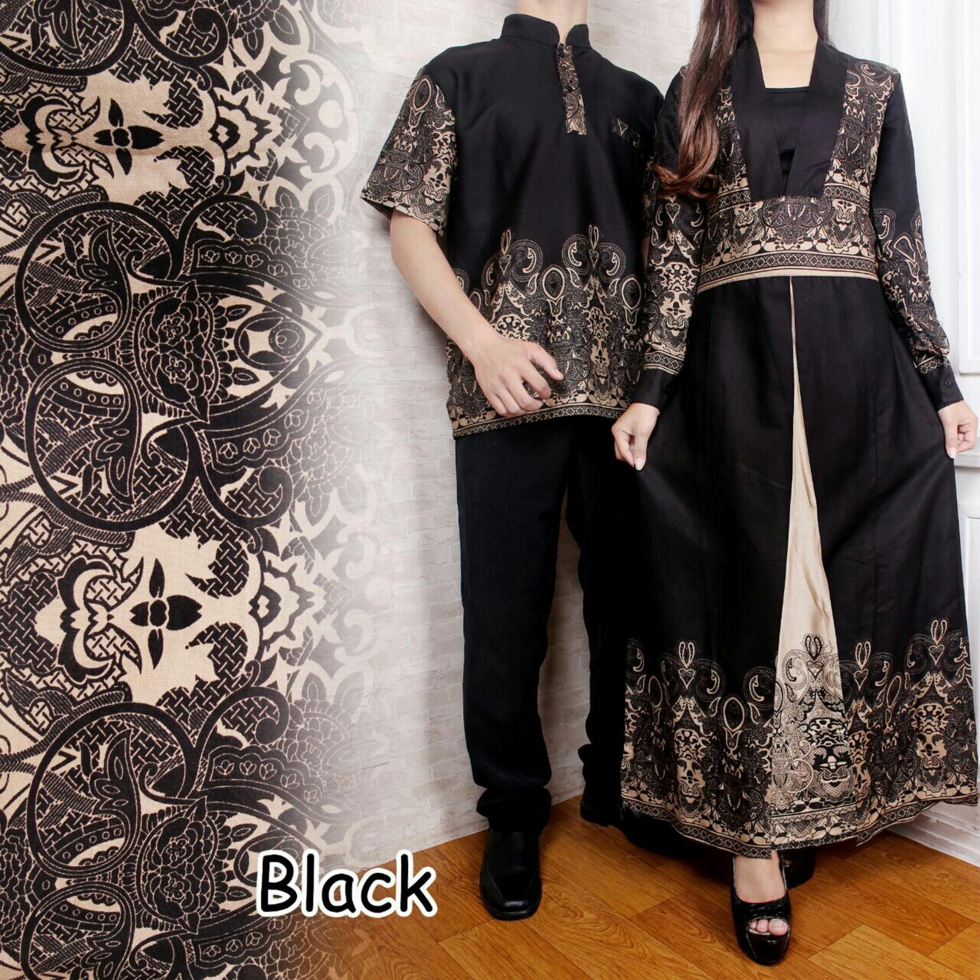 UC Couple Kebaya Batik Setelan Kutu Baru Modern Anandi / Batik Couple Busana Kemeja Muslimah Pria / Dress Gamis Wanita Muslimin (Andaan) 7T - Hitam D2C