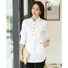 Baju Wanita Shop Kemeja Sovia Cewek Lengan Panjang / Kemeja Cantik Polos / Long Hem Casual NV (ziyu) - Putih