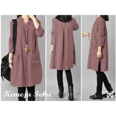 Baju Wanita Shop Kemeja Tunik Wanita Diva Lengan Panjang Baju Terusan / Hem Wanita /Atasan Formal / Denim / Kasual Santai (brife) SS - Pink D2C