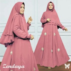 UC Gamis Syari Set 2 in 1 Bunga Tabur Zenda / Baju Muslim Wanita Syar'i / Gaun Pesta Muslimah / Maxi Dress Lengan Panjang / Hijab (NDAYAZE) SS - PEACH