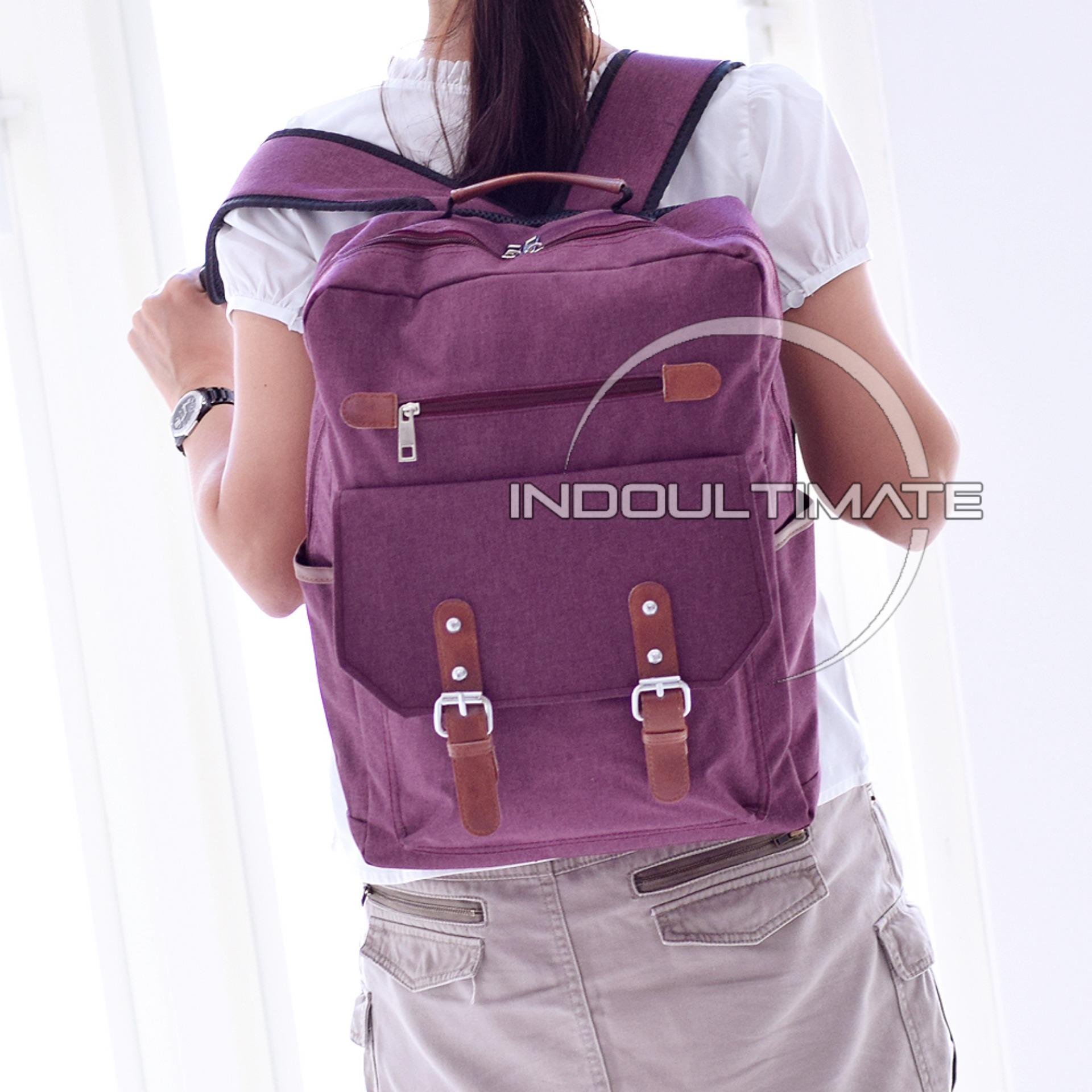 Ultimate Tas Backpack Pria Wanita Kanvas / Punggung / Ransel Kuliah / Backpack Laptop / Korean Bag JS-108 - Red Wine