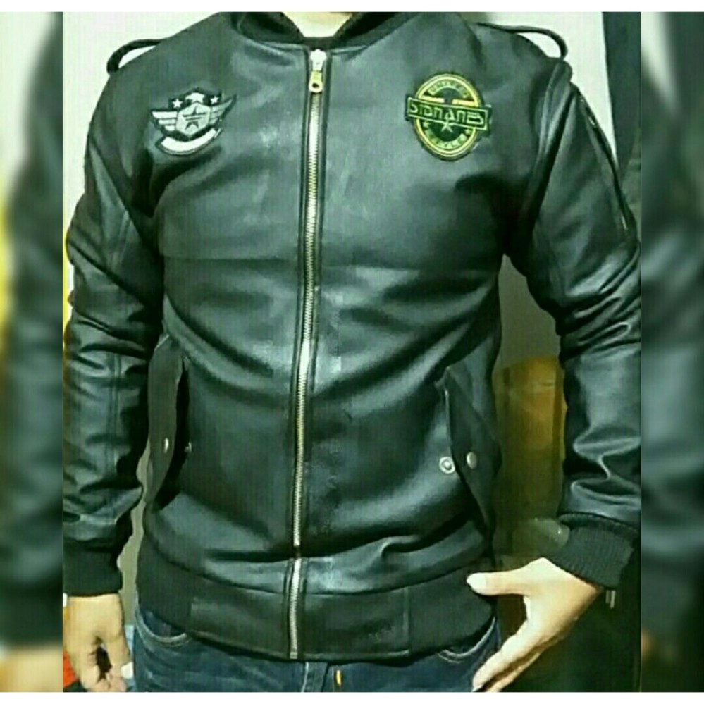 ULTIMOSHION - JAKET BOMBER HITAM BIKER SEMI KULIT PRIA ( POLOS ) / JAKET SEMI KULIT BIGSIZE / JUMBO