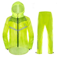 Ultra Light Bernapas Pria dan Women Split Jas Hujan Outdoor Hiking Reflective Sign Aman RAIN COAT-Neon Kuning-Internasional
