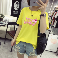 Ulzzang Panggul-Perhatian Panggul-Perhatian Korea Modis Gaya Panas Musim Siswa Lengan Pendek Kemeja Kecil Longgar Lengan Bang Pendek Kaos (warna Kuning Emas)