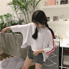Ulzzang Panggul-Perhatian Musim Panas Angin Yard Besar Selutut Kaus (Putih)