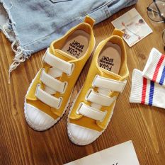 Ulzzang Sepatu Kanvas Musim Panas Velcro Kets Putih Siswa (Kuning)