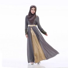 Paman Sam 2016 Desain Baru Musim Panas Malaysia Muslimah Memakai Chiffon Womendress (Grey)-Intl