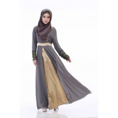 Paman Sam Muslim Gaun untuk Wanita Panjang Plus Ukuran Baju Kurung (Grey)-Intl