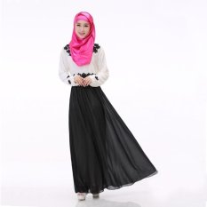 Uncle Sam New Design Summer Malaysia Muslimah Wear Chiffon O-Neck Longsleeve Muslimah Dress (Black) - intl