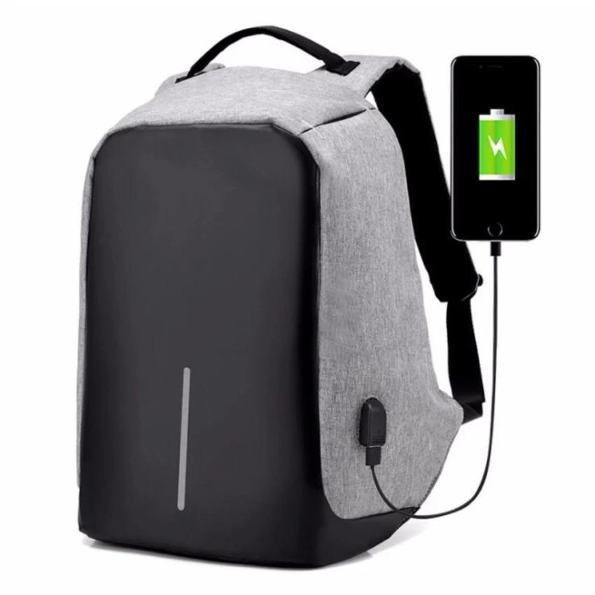 Uncle Star - 16 INCH pria Anti-Curi eksternal USB Charge Notebook ransel Male kanvas ransel Fashion Tas Pack besar Kapasitas kasual perjalanan Rucksack bahu casing Laptop komputer Tas / mahasiswa Tas / leisure travel / backpack(Abu-abu)  