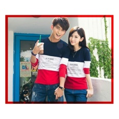 UC Kaos Couple lengan Panjang Name / Kaos Oblong / Sweater Pasangan / T-shirt Pasangan / Pakaian Kembar / Kaos Pria Wanita LC - Navy Merah D3C