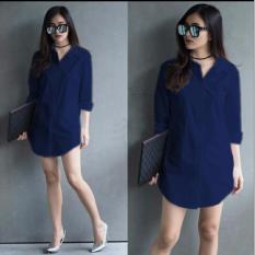 UC Kemeja / Atasan Wanita Lengan Panjang Shindy / Long Hem Formal Kasual santai / Kemeja Cewek Tunik Shinta / Tunik Wanita Polos NR- Navy - A0149