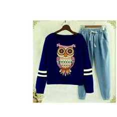 UC Overall Wanita Denim Owl / Jumpsuit / Jamsuit / Setelan Kodok / Baju Set PM - merah D2C