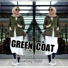 Unik Atasan Blouse Tunik Wanita Baju Muslim Green Coat Berkualitas