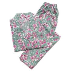Unik Piyama Mewah Mint Tiny Roses Cotton Baju Tidur Wanita Cewek PK48 Berkualitas