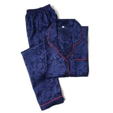 Unik Piyama Mewah Navy Blue Biru Rosy Satin Baju Tidur Pajamas Wanita PSR12 Limited