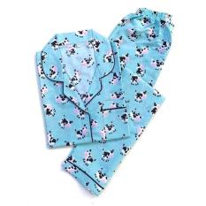 Unik Piyama Mewahmint Cow Biru Katun Cotton Baju Tidur Wanita Cewek PK4 Diskon