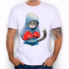Unik Super Lucu Cat dan Sloth The Cahmpion Boxer T-shirt Lengan Pendek Pria Desain Harajuku Tops Summer Hipster Cool Tees (Putih) -Intl