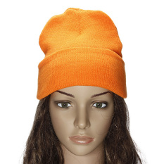 Unisex Rajutan Topi Beanie Polos Topi Hiphop Kupluk Kepala Topi Musim Dinin Crochet Warna Solid Orange-Intl