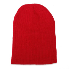 Unisex Rajutan Topi Beanie Polos Topi Hiphop Kupluk Kepala Topi Musim Dinin Crochet Warna Solid Merah