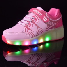 Unisex LED Light Heelys Single Roda Roller Skate Sepatu Sneakers Pink-Intl