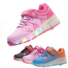 Unisex LED Light Heelys Single Roda Roller Skate Sneakers Sepatu (Merah Muda)-Intl