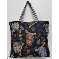 Universal Tas Fashion Wanita Tote Bag Canvas-Motif owl hitam