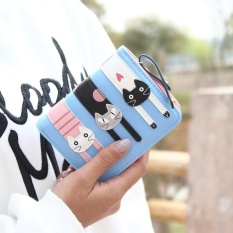 uniwood Women Wallet Girl Mini Lovely Purse Gato Sewing cat On Clutch Bifold PU Leather -blue - intl