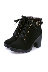 UShoes U100507 Wanita Musim Gugur dan Musim Dingin Boots 2015 Wanita Fashion Sepatu Boots (Hitam)