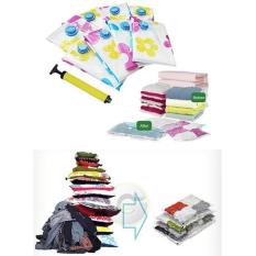 VACUUM BAG - ISI 6 PCS + POMPA Tangan Angin Size Lengkap vakum bags vaccum hisap baju, celana, bedcover cover bed selimut balmut