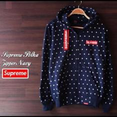 Valencia Jaket Hoodie Zipper Pria/Wanita Supreme Motif Hitam/Biru/Maroon/Putih