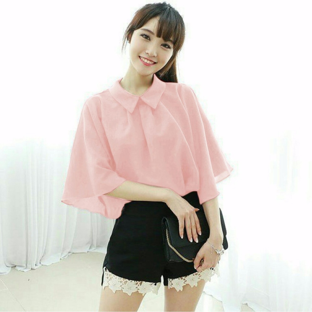 Vanessa Blouse igig Dusty pink Blouse Lengan terompet ruffle/ Blouse Kotak Polos Cewek / Hem Kemeja Baju Wanita Fashion Bangkok / Blus Korean Style / Blouse Wanita Modern 