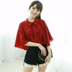 Vanessa Blouse igig Maroon Blouse Lengan terompet ruffle/ Blouse Kotak Polos Cewek / Hem Kemeja Baju Wanita Fashion Bangkok / Blus Korean Style / Blouse Wanita Modern