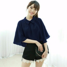 Vanessa Blouse igig navy Blouse Lengan terompet ruffle/ Blouse Kotak Polos Cewek / Hem Kemeja Baju Wanita Fashion Bangkok / Blus Korean Style / Blouse Wanita Modern