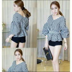 Vanessa blouse korea V neck motif kotak / Baju Wanita / Blouse Korea / Atasan Wanita / Baju Formal / Kemeja Wanita / Kemeja Formal / Atasan Muslim / blus Cewek Tunik / blus Kerja / atasan formal kerja / Kemeja Katun