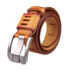 Vanker-Adjustable CLASSIC Pria Kasual Sabuk Kulit Asli Alloy Pin Buckle Ikat Pinggang (Tanah Kuning)-Intl