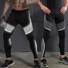 VANSYDICAL Baru Kedatangan Legging Reflektif Stripe Printed Running Fitness Workout Elastisitas Tinggi Cepat Kering Yoga Celana (HITAM & Silver) -Intl